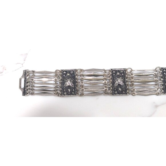 Vintage Hecho En Mexico Antiqued Look Silver Tone Link Bracelet 7.25" - Picture 6 of 10